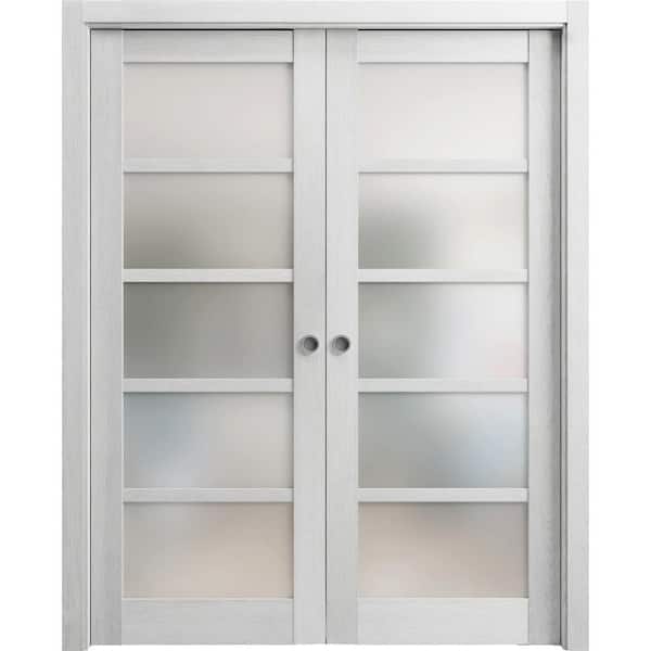 Sartodoors 60 in. x 84 in. 2 Panel Light Grey Oak Finished Solid MDF Sliding Door with Hardware