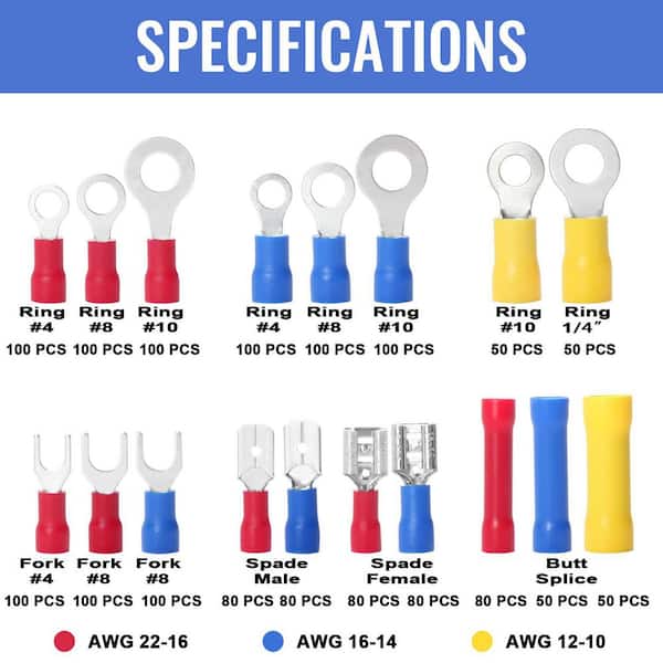 480/300/280Pcs Assorted Spade Terminals Insulated Cable Connector Electrical Wire Crimp Butt Ring Fork Set Ring Lugs Rolled Kit Sale - Banggood Mobile 480/300/280Pcs Assorted Spade Terminals Insulated Cable Connector Electrical Wire Crimp Butt Ring Fork Set Ring Lugs Rolled Kit Sale - Banggood Mobile