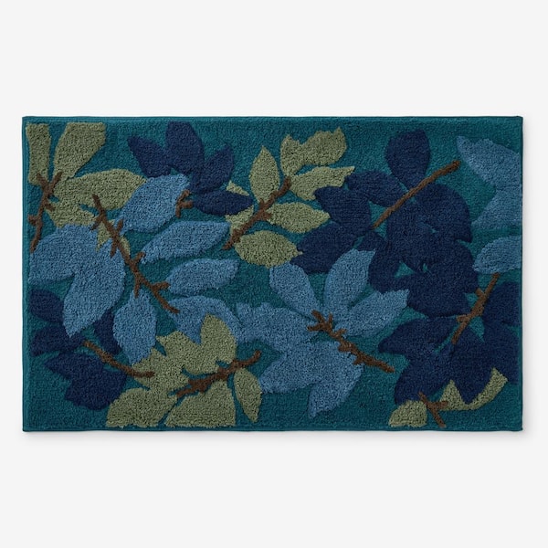 The Company Store Tufted Floral 21 in. x 34 in. Blue Multi 01 Bath Rug ...
