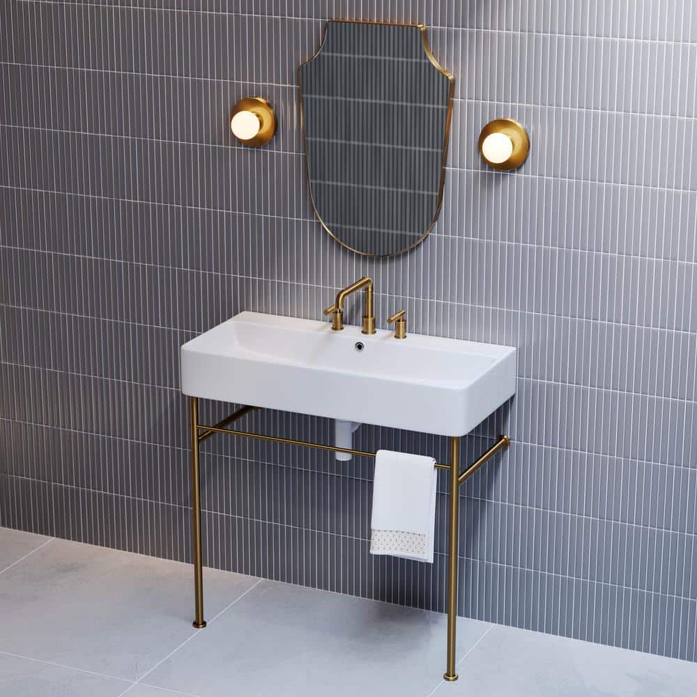 36 in. W Claire Ceramic White Console Sink With Brushed Gold Legs and 8 in. Widespread Faucet Holes price history on PriceWatchPro