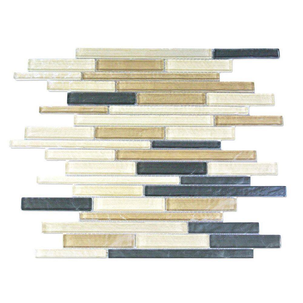 Southwestern Cream and Black Thin Linear Mosaic 12 in. x 15 in. Textured Glass Wall Backsplash Tile (10 sq. ft./Case) price history on PriceWatchPro