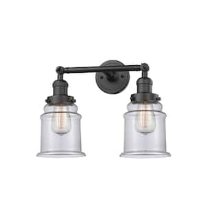 Large Canton 16.5 in. 2-Light Oil Rubbed Bronze Vanity Light with Clear Glass Shade