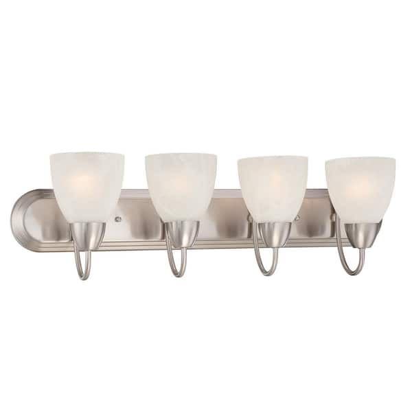 Torino 30 in. 4-Light Brushed Nickel Transitional Vanity Light with Alabaster Glass Shades