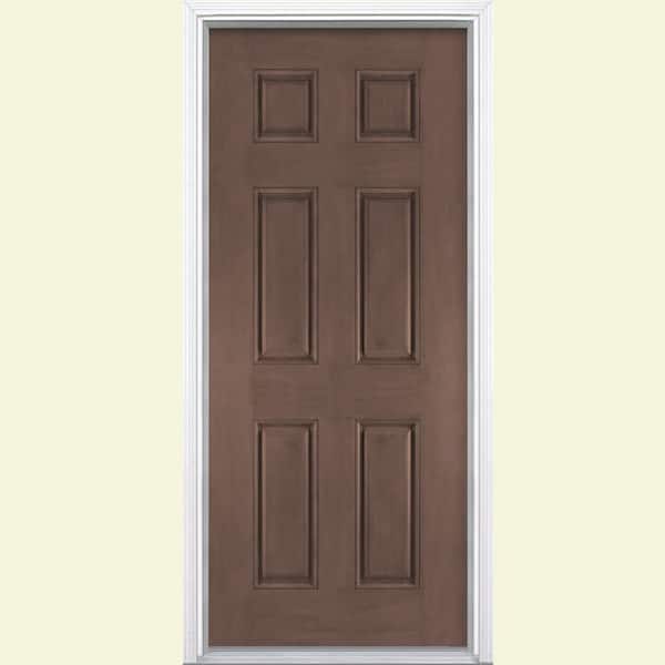 Masonite 36 in. x 80 in. 6-Panel Right-Hand Chestnut Mahogany Finished Grain Textured Fiberglass Prehung Front Door w/ Brickmold