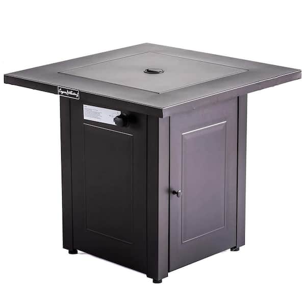 ToolCat 28 in. 50000 BTU Metal Outdoor Square Gas Propane Fire Pits Table with Lid for Backyard Deck Patio, Brown