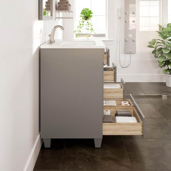 Acclaim 28 in. Single Sink Gray Bath Vanity with White Carrara Quartz Top (Assembled)