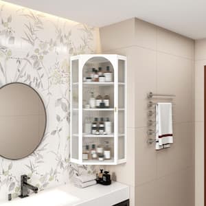White Wood Glass Door Wall Mounted Storage Corner Cabinet for Bedroom, Living Room, Bathroom, Kitchen(2-Piece )