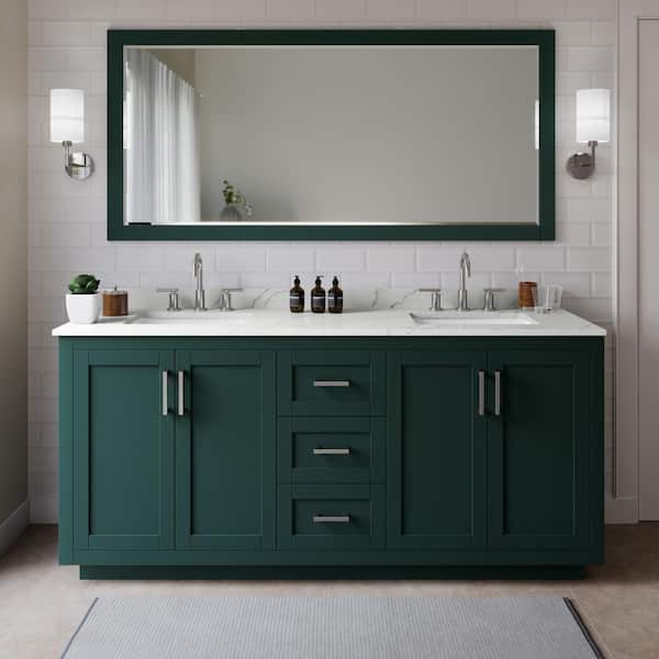 Wyndham Collection Miranda 72 in. W x 22 in. D x 33.75 in. H Double Bath Vanity in Green with Giotto Quartz Top and 70 in. Mirror