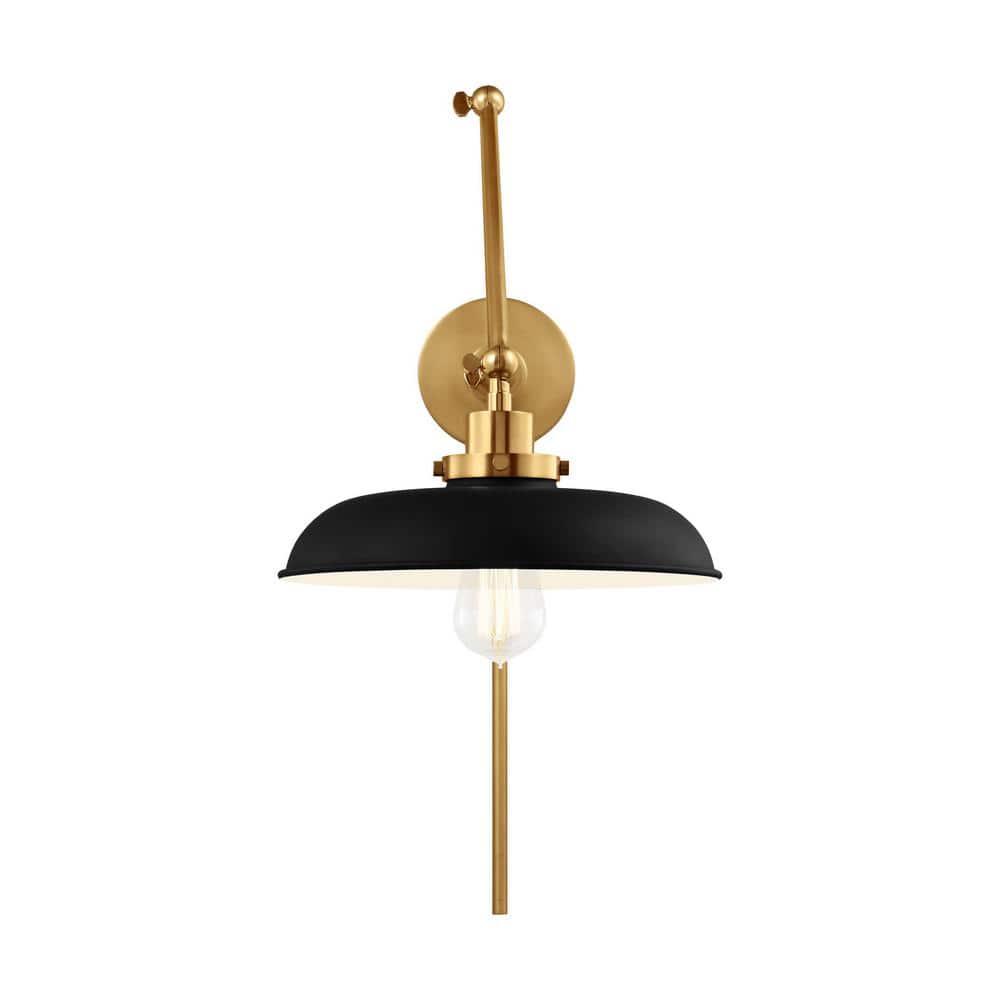 Wellfleet Double Arm Burnished Brass and Midnight Black Dome Sconce