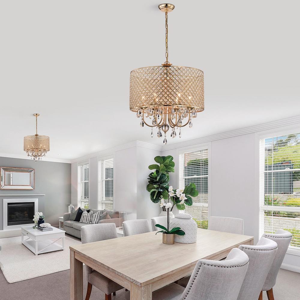 Chrome Crystal Candle 65" Chandelier with Drum Shade