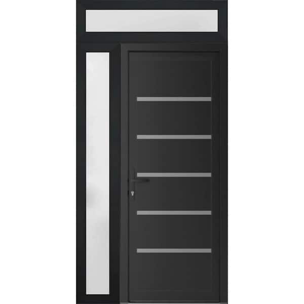 42 in. x 94 in. Right-hand/Inswing Frosted Glass Matte Black Steel Prehung Front Door with Hardware