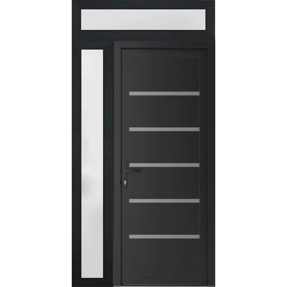 46 in. x 94 in. Right-hand/Inswing Frosted Glass Matte Black Steel Prehung Front Door with Hardware price history on PriceWatchPro