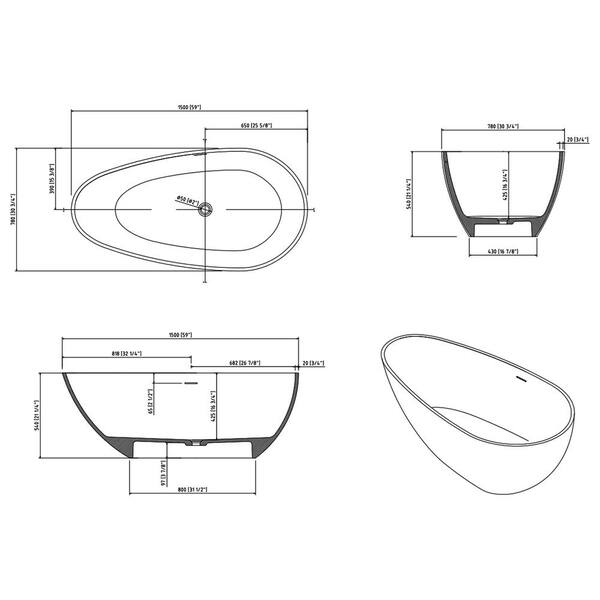 Moneta Asymmetric Mini Oval Bathtub (H-45)