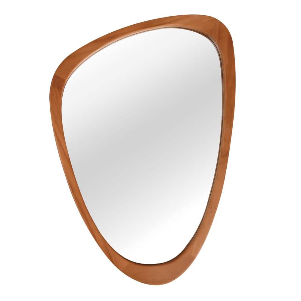 24 in.W × 36 in.H Brown Irregular Mirror, Solid Wood Frame Wall-Mounted Decorative Mirror