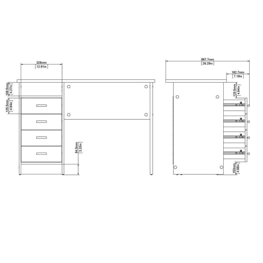 Scandinavian Light Woodgrain Desk with Four Drawers and Open Shelf