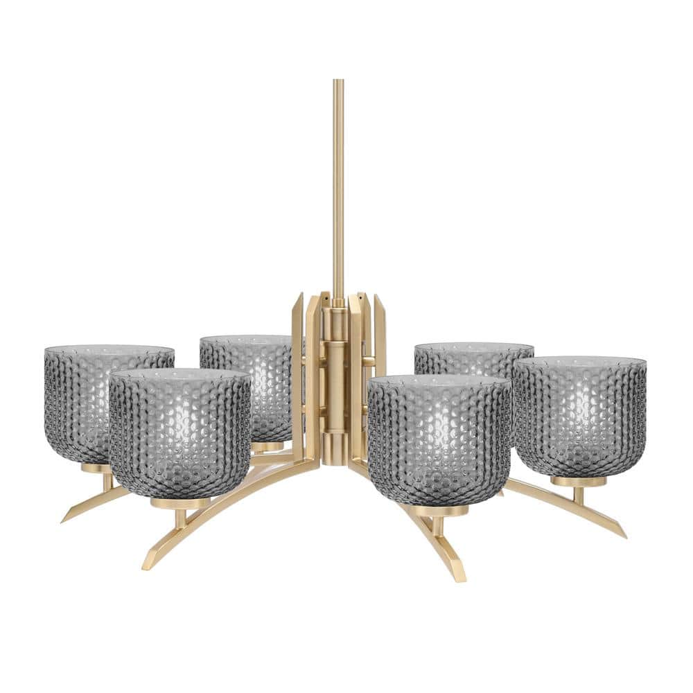 Siena 27.5 in. 6-Light New Age Brass Chandelier with 6 in. Smoke Textured G