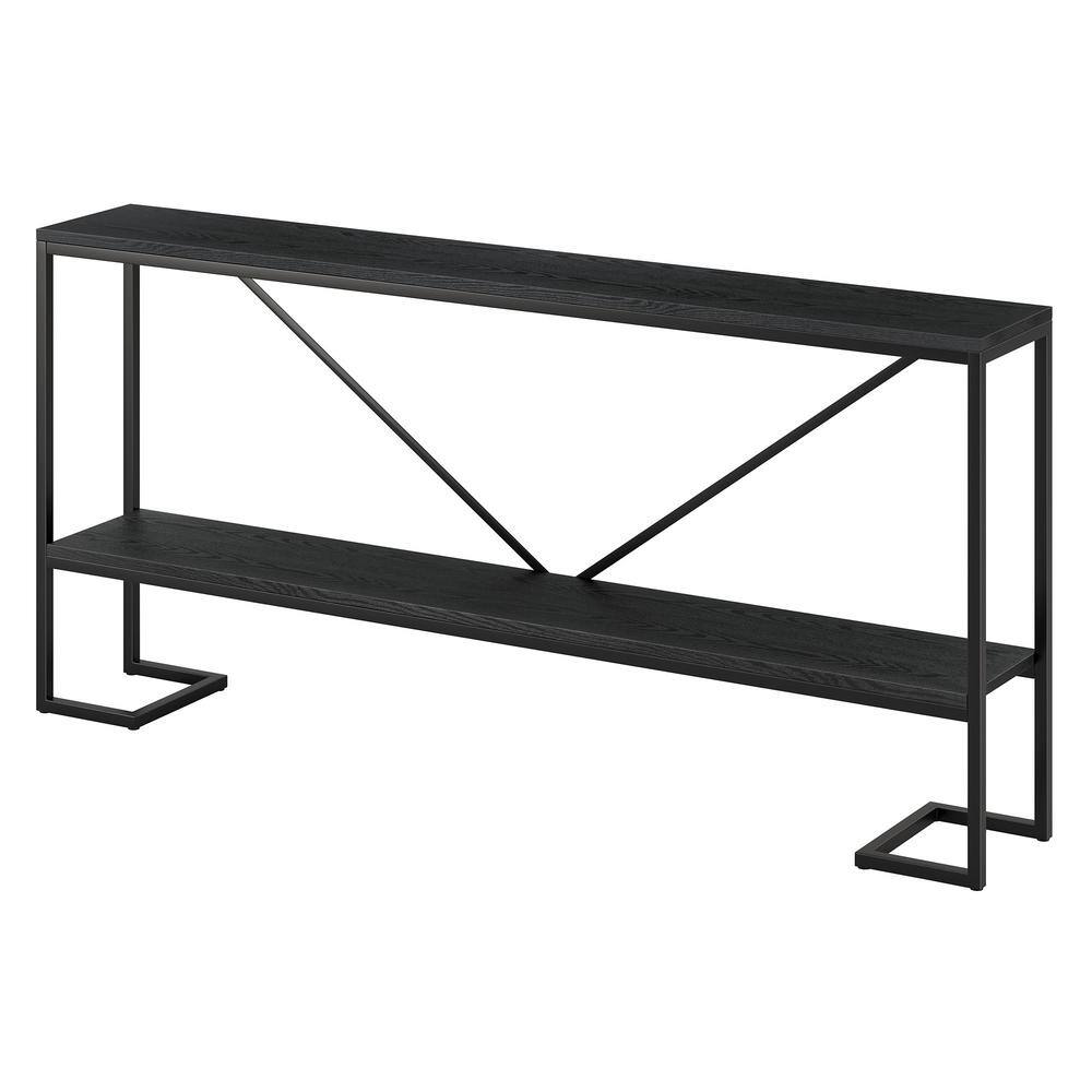 Modern Farmhouse 64" Blackened Bronze & Woodgrain Console Table with Storage