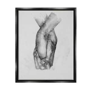 Simple Vintage Black & White Hand Holding Illustration by Ros Ruseva Floater Frame People Wall Art Print 21 in. x 17 in.