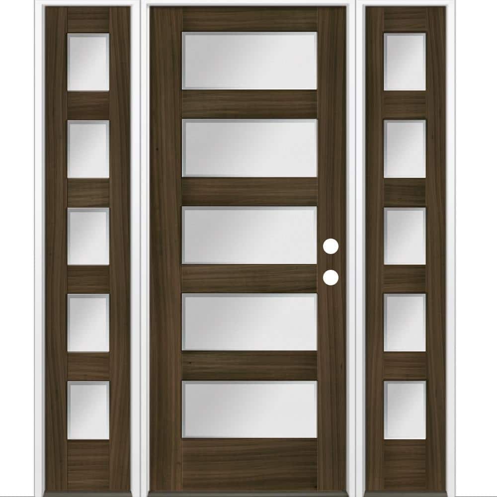 64 in. x 80 in. Modern Hemlock 5-Lite Left-Hand/Inswing Frosted Glass Black Stain Wood Prehung Front Door w/ DSL price history on PriceWatchPro