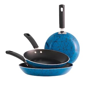 3-Piece Blue and Black Aluminum Nonstick Frying Pans