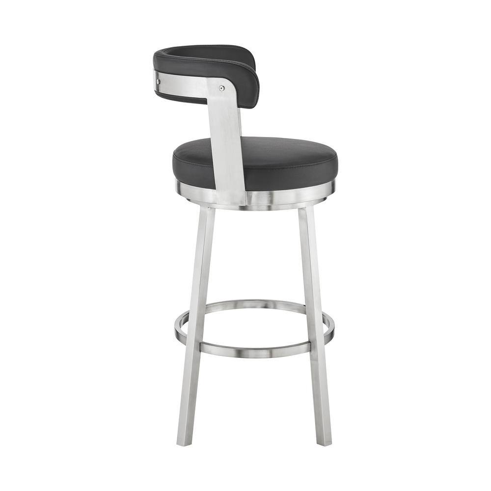 Contemporary 30" Black Faux Leather Swivel Bar Stool with Metal Base