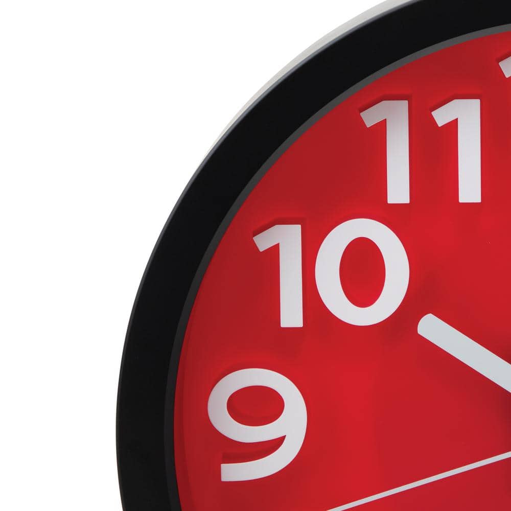 13-Inch Red and Black Plastic Wall Clock with Raised Numerals