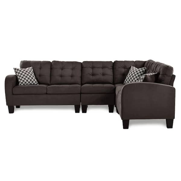 EVERGLADE HOME Forte 107 in. W 2-Piece Polyester Upholstery Reversible Sectional Sofa with 3 Pillows in Chocolate Brown