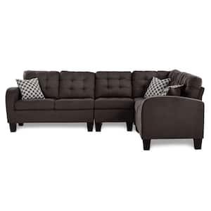 Forte 107 in. W 2-Piece Polyester Upholstery Reversible Sectional Sofa with 3 Pillows in Chocolate Brown