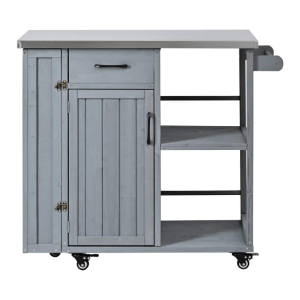 Grey Outdoor Serving Cart, Kitchen Cart with Stainless Top, Ample Storage Space & Spice Racks price history on PriceWatchPro