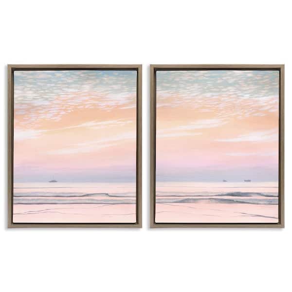Peachy Coastal Sunrise by Grace Popp 2 Pieces Brown Floater Frame Coastal Graphic Art Print 31 in. x 25 in.