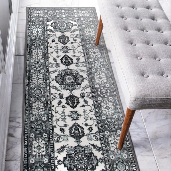 Ramage Grey Medallion 2.5 ft. x 7 ft. Washable Runner Rug