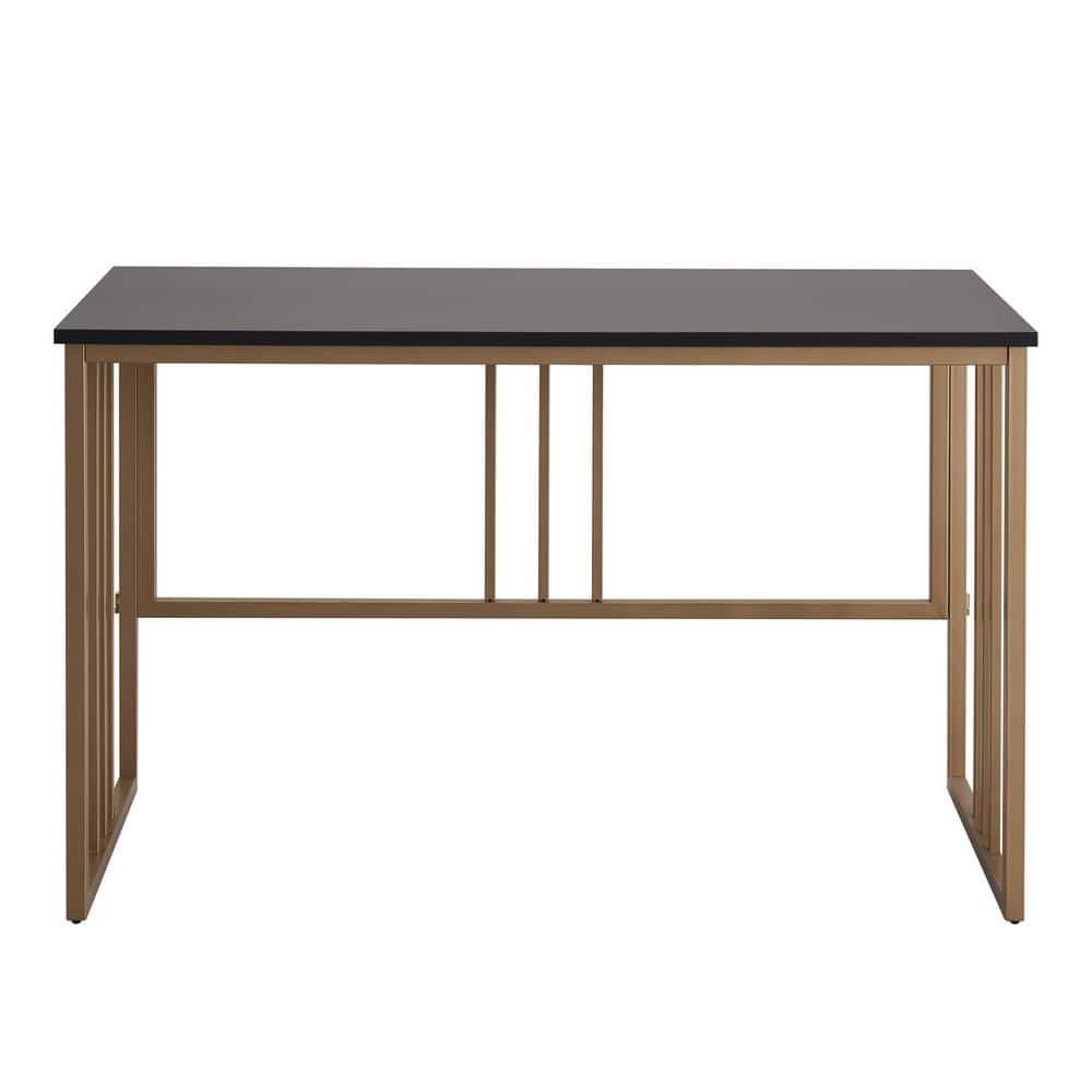 Sleek Matte Black and Gold Collapsible Writing Desk, 48 in