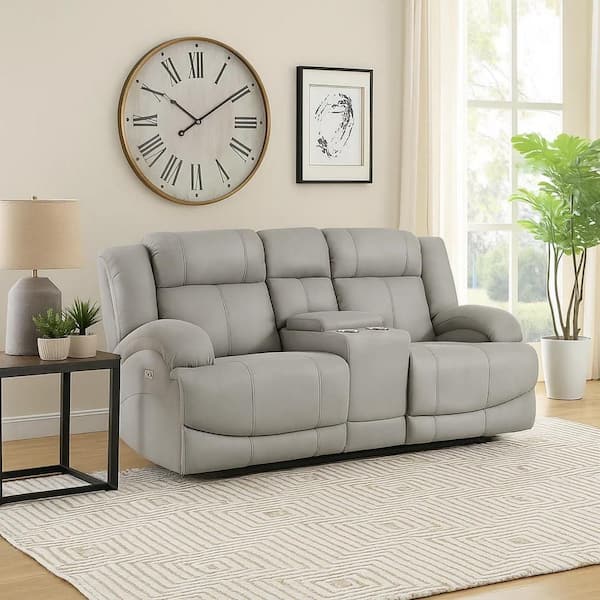 Benjara 36.5 in. Pillow Top Arm Fabric Rectangle Power Recliner Loveseat Sofa in Gray