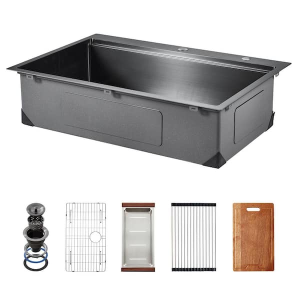33 in. Kitchen Sink Workstation, 304 Stainless Steel Drop-In Single Bowl Farmhouse Basin with Ledge, 2025 Update