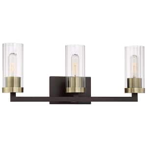 Ainsley Court 3-Light Aged Kinston Bronze with Brushed Brass highlights Bath Light
