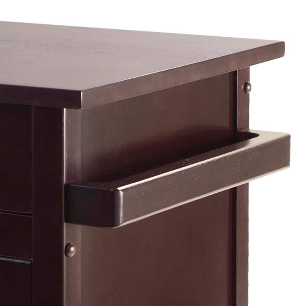 Transitional Espresso Wood Kitchen Cart with Storage and Towel Bar