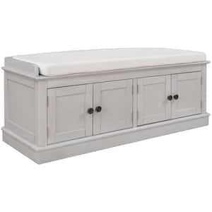 Entryway Hallway 17.5 in. H x 15.90 in. W Gray Rectangle Wooden Shoe Storage Bench with 2-Drawers White Cushion