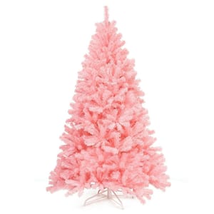 6 ft. Pink Unlit Full PVC Hinged Artificial Christmas Tree with Solid Metal Stand