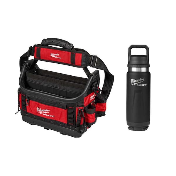 PACKOUT 15 in. Structured Tote with PACKOUT Black 24 oz. Insulated Bottle with Chug Lid