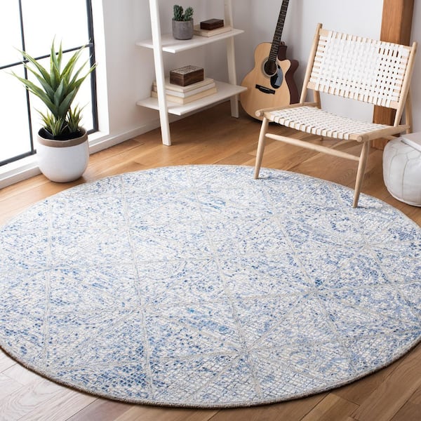 Artistry 7 ft. x 7 ft. Blue/Natural Ornamental Diamond Round Area Rug