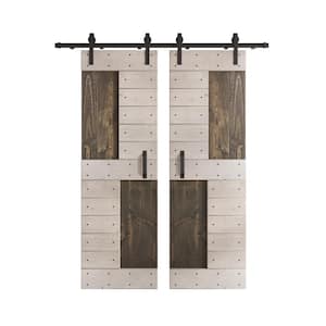 S Series 48 in. x 84 in. Carbon Grey/Light Grey Knotty Pine Wood Double Sliding Barn Door with Hardware Kit