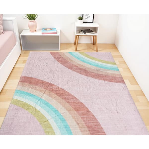 7 ft. x 10 ft. Pink Blue And Green Juvenile Rainbows Youthful Area Rug