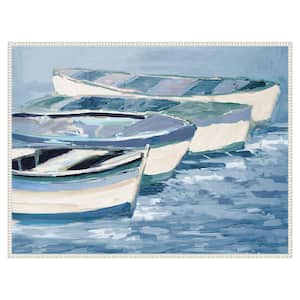 "Blue Boat Line" by Jane Slivka 1-Piece Floater Frame Giclee Coastal Canvas Art Print 32 in. x 42 in.