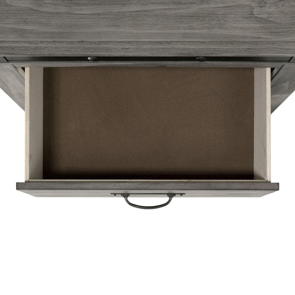 Gray Pine Transitional 5-Drawer Chest with Black Metal Trim