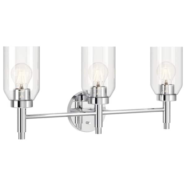 KICHLER Madden 24 in. 3-Light Chrome Modern Bathroom Vanity Light with Clear Glass