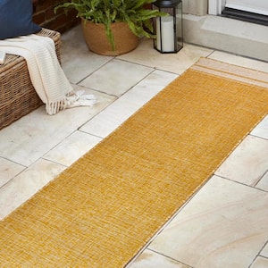 Alda Yellow/Cream 2 ft. x 8 ft. Modern Minimalist Mingled Solid Indoor/Outdoor Runner Rug