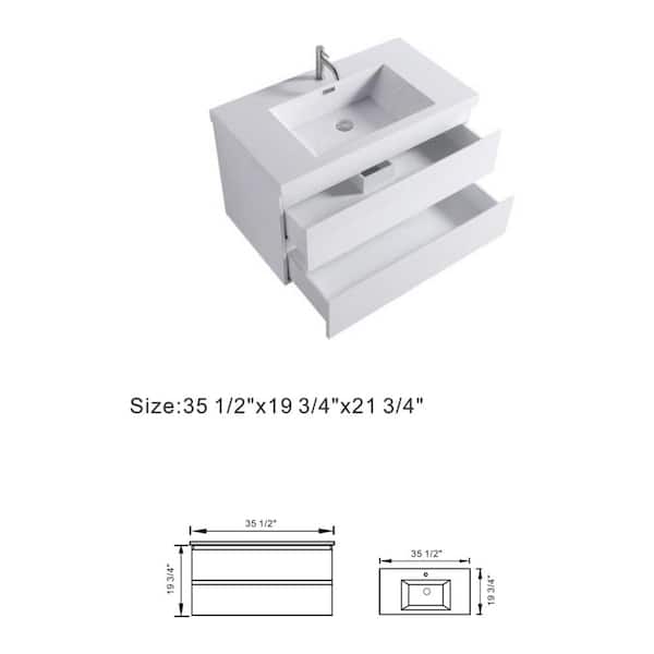 35 in. D x 19.75 in. W x 21 in. H Single Sink Wall Mount Bath Vanity in White with White Cultured Marble Top (Assembled)