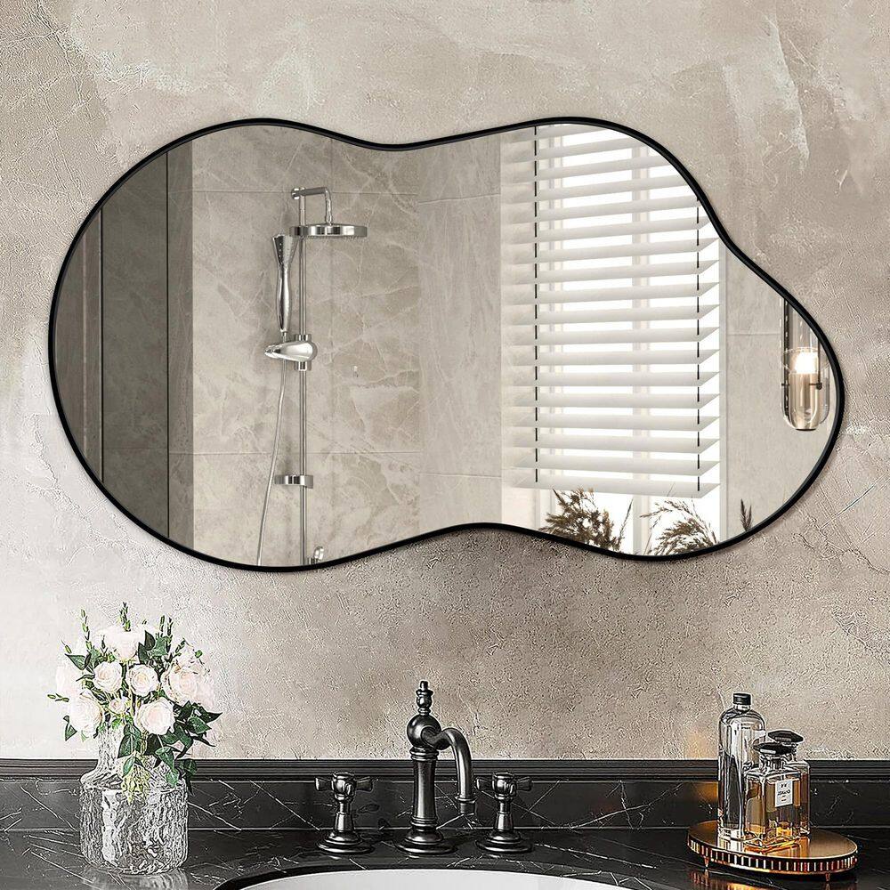 Asymmetrical Black Aluminum Alloy Framed Decorative Mirror 24"x36"