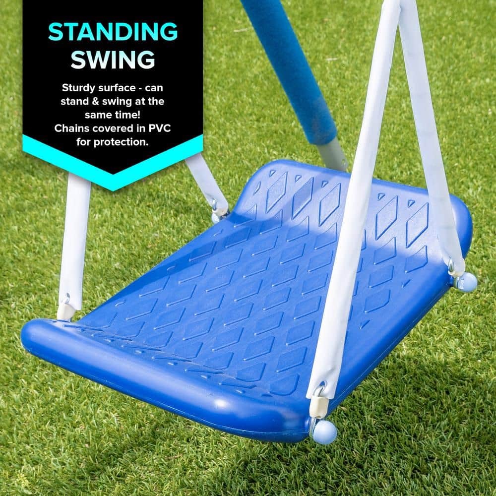 Super Surfer Gray and Blue Metal Swing Set with Slide