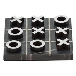 Black Marble Tic Tac Toe Game Set with Silver Inlay